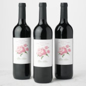 Roze Aquarel Roos Valentijnsdag Wijn Etiket (Flessen)