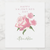 Roze Aquarel Roos Valentijnsdag Wijn Etiket (Enkel label)