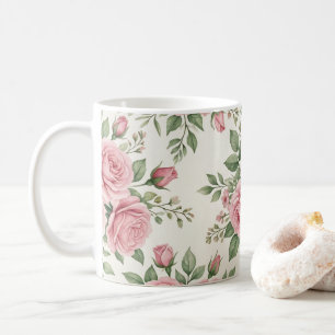 Roze Aquarel Rozen Bloemen Naadloos Vintage Patroo Koffiemok