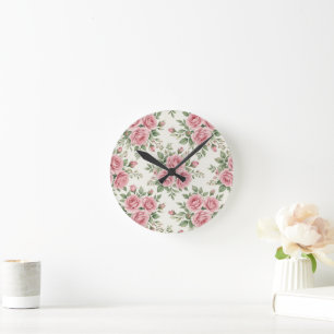 Roze Aquarel Rozen Bloemmotief Naadloos Patroon ui Ronde Klok