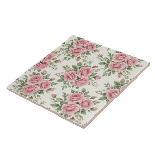 Roze Aquarel Rozen Bloemmotief Naadloos Patroon ui Tegeltje