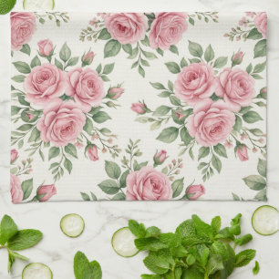 Roze Aquarel Rozen Bloemmotief Naadloos Patroon ui Theedoek