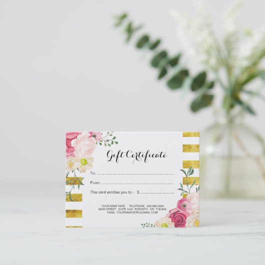 Roze Aquarel Rozen Cadeaubon Kortingskaartje (Staand voorkant)