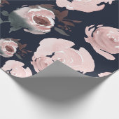 Roze Aquarel Rozen Donker Marineblauw Bloemend Par Cadeaupapier (Hoek)