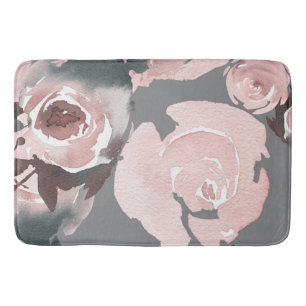 Roze Aquarel Rozen Grijs Houtskool Bloemmotief Badmat