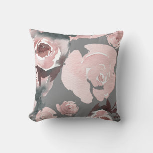 Roze Aquarel Rozen Grijs Houtskool Bloemmotief Kussen