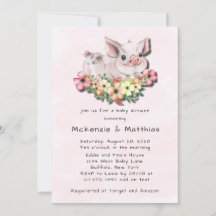 Roze Aquarel Schattig Varken Meisje Baby Shower