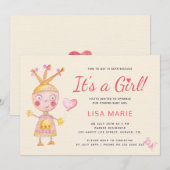 Roze aquarel schattige robot het is een meisje bab kaart (Voorkant / Achterkant)