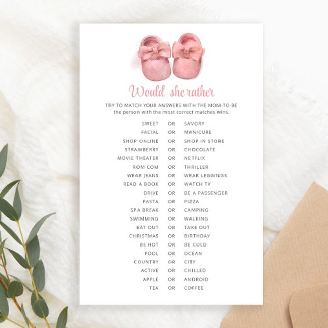 Roze Aquarel Schoenen Baby Shower Zou Zij Liever (Creator heeft geüpload)