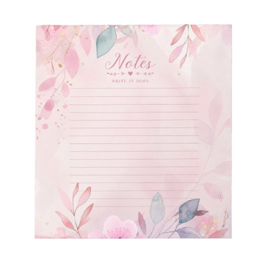 Roze Aquarel Schrijfblok Notitieblok (Voorkant)