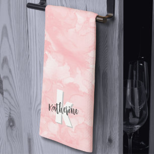 Roze Aquarel Stijlvol Monogram Theedoek