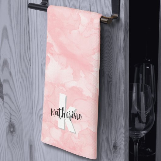 Roze Aquarel Stijlvol Monogram Theedoek
