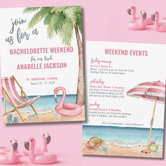 Roze Aquarel Strand Bruidsfeestje Kaart
