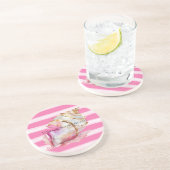 Roze Aquarel Strand Strepen Gouden Shell Zandsteen Onderzetter (Zijkant)