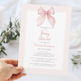 Roze Aquarel Strik Baby Shower Coquette Elegant Kaart