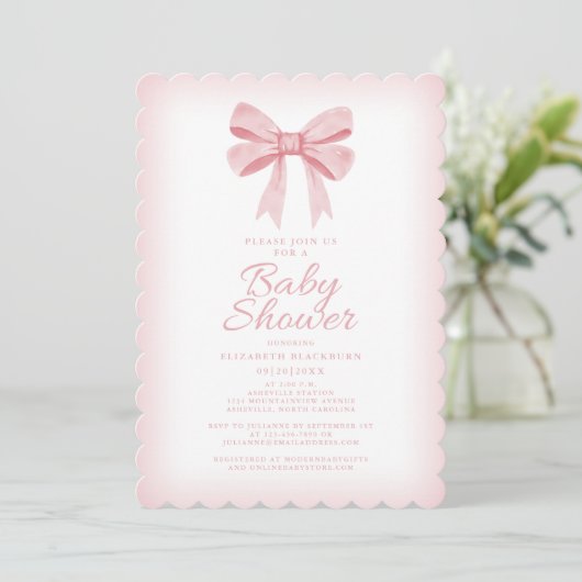 Roze Aquarel Strik Meisje Baby Shower Elegant Blus Kaart (Staand voorkant)