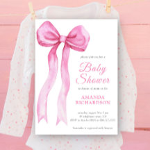 Roze Aquarel Strik Meisje Baby Shower