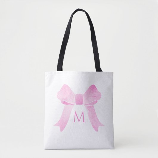 Roze Aquarel Strik Meisjesachtig Monogram Tote Bag (Voorkant)