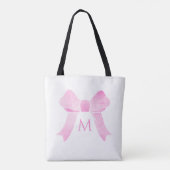 Roze Aquarel Strik Meisjesachtig Monogram Tote Bag (Achterkant)