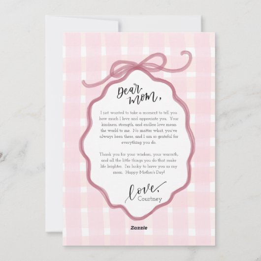 Roze Aquarel Strik Moederdagkaart Feestdagenkaart (Achterkant)