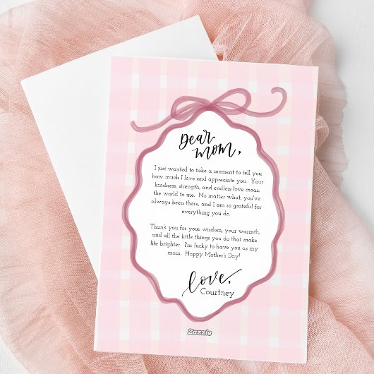 Roze Aquarel Strik Moederdagkaart Feestdagenkaart