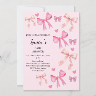 Roze Aquarel Strikken Hartjes Meisje Baby Shower Kaart