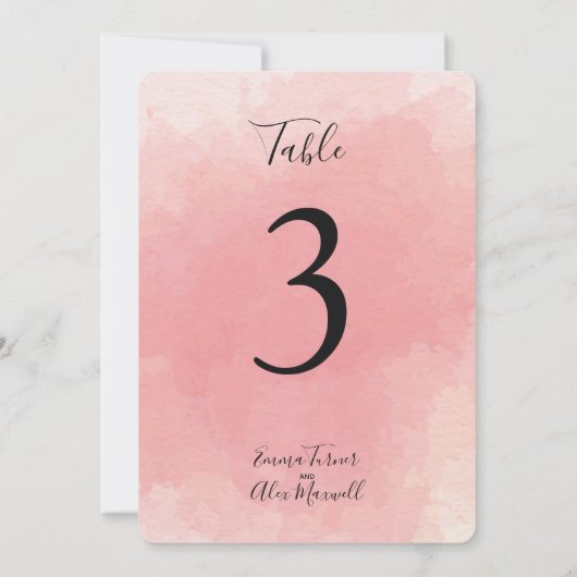 Roze Aquarel | Tafelnummerkaartjes Kaart (Achterkant)