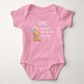 Roze Aquarel Teddbeer Meisje 1e Verjaardag Romper (Voorkant)