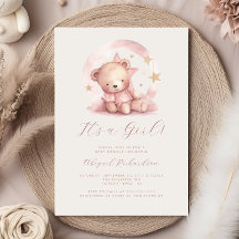 Roze Aquarel Teddybeer Meisje Baby Shower