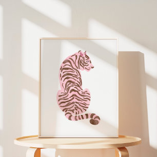 Roze Aquarel Tijger Kunst Poster
