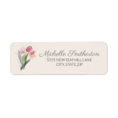 Roze Aquarel Tulpen Crème Elegant Script Label (Voorkant)