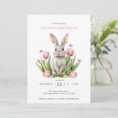 Roze Aquarel Tulpen Konijn Kaart (Staand voorkant)