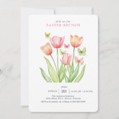 Roze Aquarel Tulpen Konijn Kaart (Voorkant)