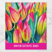 Roze aquarel tulpen kunst wijn etiket (Enkel label)