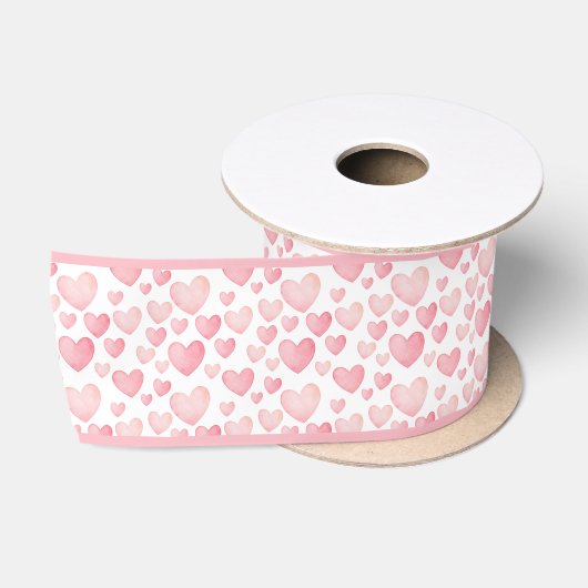 Roze Aquarel Valentijnsharten Satijnen Lint (Spoel)