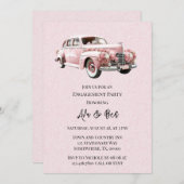 Roze Aquarel Vintage Auto Verlovingsfeest Kaart (Voorkant / Achterkant)