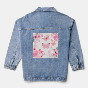 Roze Aquarel Vlinder Bloementuin Denim Jacket