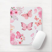 Roze Aquarel Vlinder Bloementuin Muismat (Met muis)