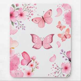 Roze Aquarel Vlinder Bloementuin Muismat