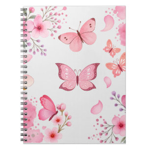 Roze Aquarel Vlinder Bloementuin Notitieboek