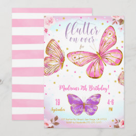 Roze Aquarel Vlinder Uitnodiging