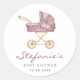 Roze Aquarel Wandeling 'It's a Girl' Baby Shower Ronde Sticker