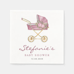 Roze Aquarel Wandelwagen It's a Girl Baby Shower Servet