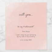 Roze Aquarel Wil Je Mijn Bruidsmeisje Zijn Wijn Etiket (Enkel label)