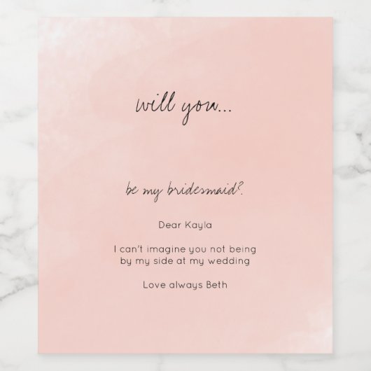 Roze Aquarel Wil Je Mijn Bruidsmeisje Zijn Wijn Etiket (Enkel label)