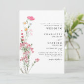 Roze Aquarel Wilde Bloem Huwelijk Kaart (Staand voorkant)