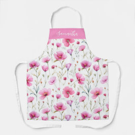 Roze Aquarel Wilde Bloem Initiaal Naam Schort
