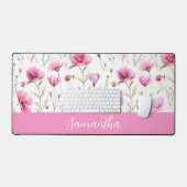 Roze Aquarel Wilde Bloem Monogram Naam Bureaumat (Keyboard & Muis)