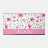 Roze Aquarel Wilde Bloem Monogram Naam Bureaumat (Voorkant)