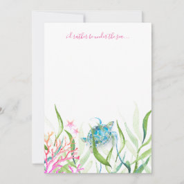 Roze Aquarel Zeeschildpad Briefkaart